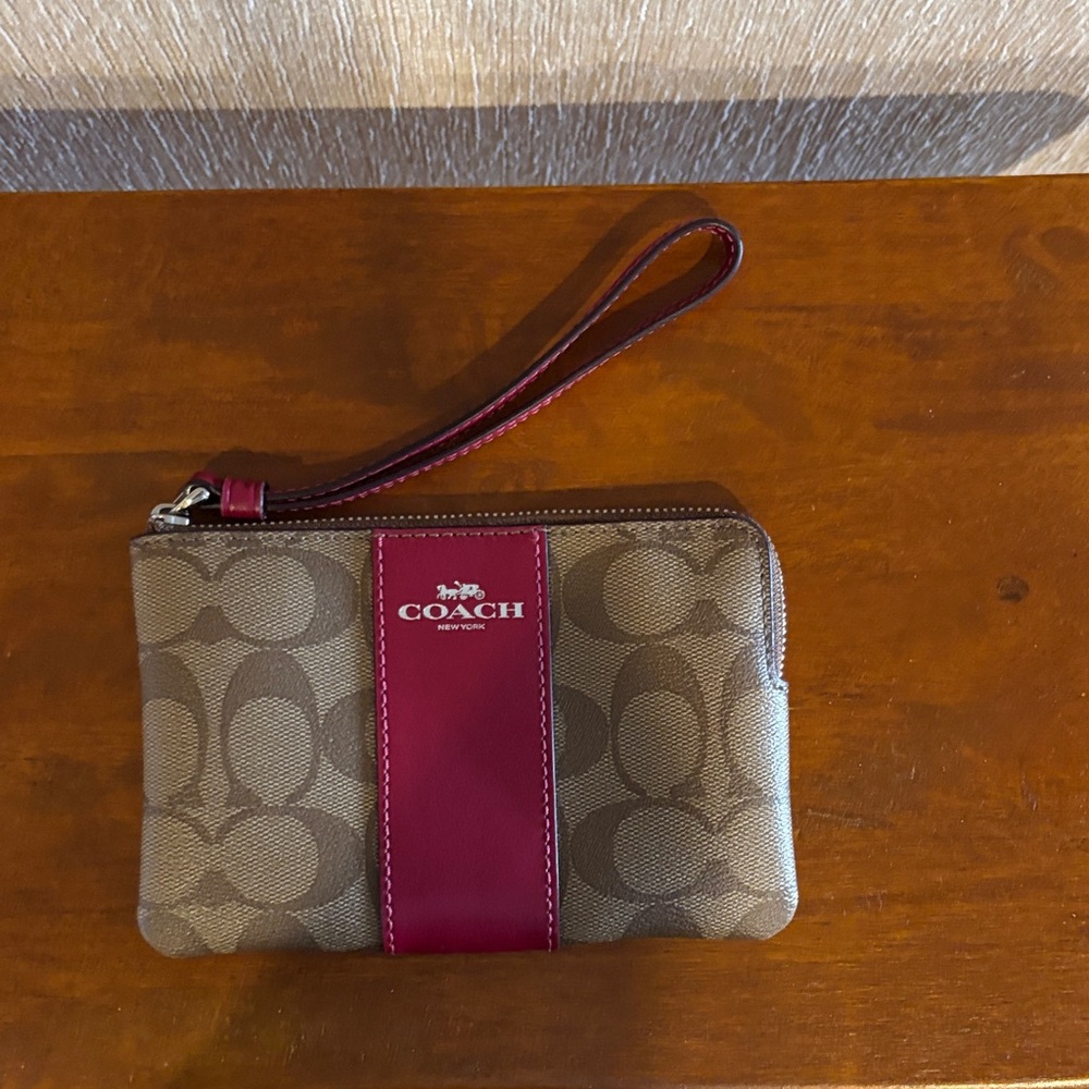 Coach Tan and Red Signature Wristlet